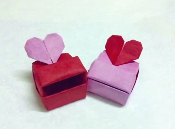 七夕情人节可爱折纸心盒子的折纸视频教程
