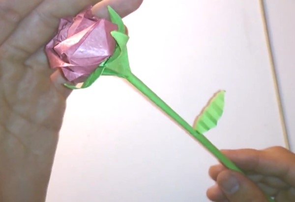 折纸川崎玫瑰的折纸茎叶结构折法制作教程