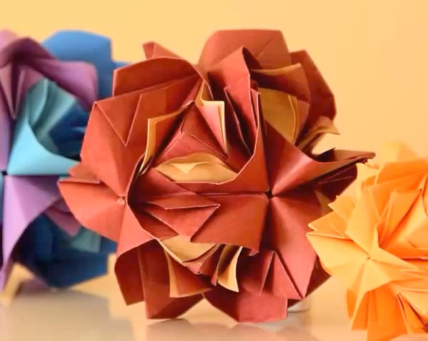 折纸花球松散玫瑰的手工折纸制作组合教程