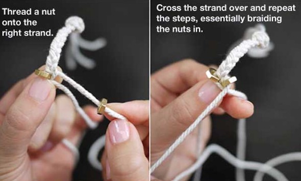 在编织的过程中加入金属的螺母