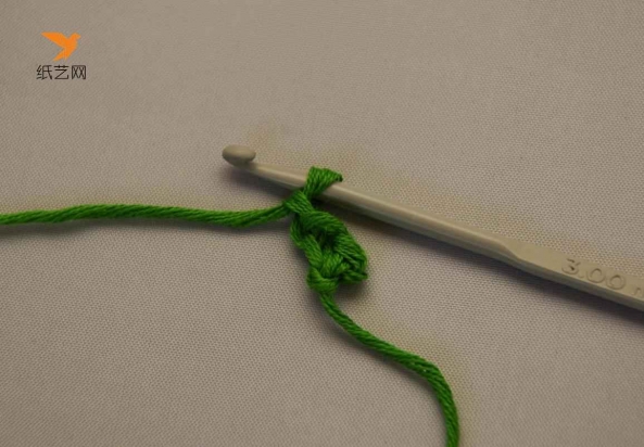 首先用钩针使用绿色的毛线起两针辫子针