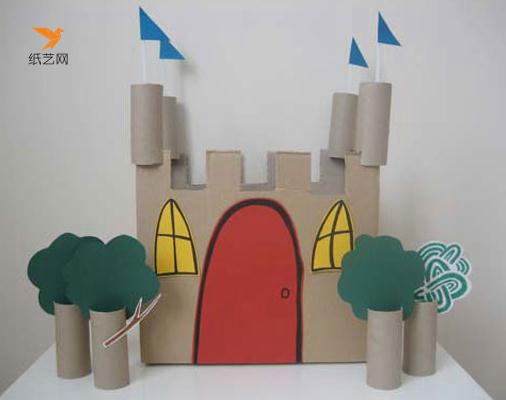 废物利用快递箱制作大城堡玩具的制作教程
