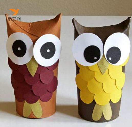 废物利用卫生纸筒制作的可爱猫头鹰儿童手工教程