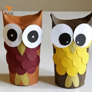 废物利用卫生纸筒制作的可爱猫头鹰儿童手工教程