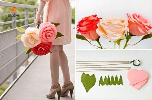 为了拍出美美的照片，自己制作纸玫瑰也是可以的，特别是制作起来也不难，用彩纸先要剪出大大的花瓣和叶子来