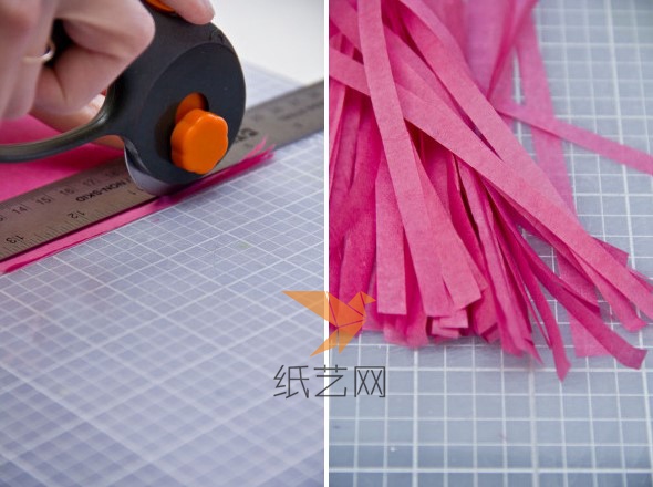 利用裁纸器剪裁棉纸形成条状，根据自己的需要决定宽窄