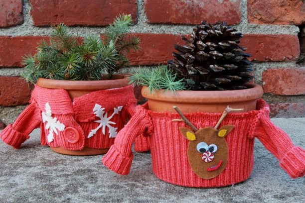 变废为宝旧物利用废旧毛衣改造成圣诞节花盆小装饰