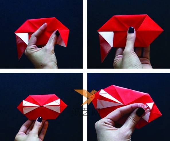 如何利用手工折纸制作万圣节折纸吸血鬼牙第五步
