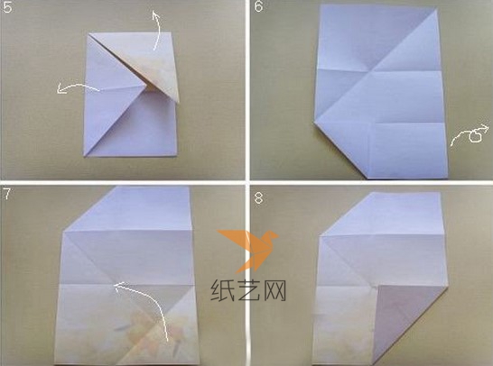 手工折纸羽毛信封制作教程的第二步