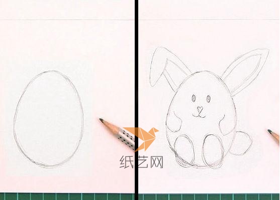 在制作贺卡之前，我们要先在白纸上面画出小兔子的简笔画