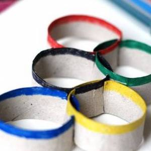 卫生纸筒废物利用制作儿童手工奥运五环教程