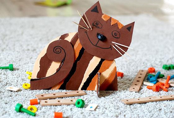 纸板的废物利用制作可爱小猫咪儿童手工小制作