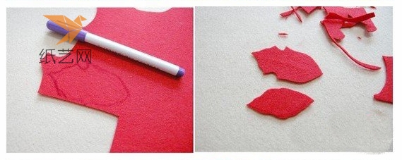 用笔在不织布上画下一品红花瓣线条，然后依样剪下来