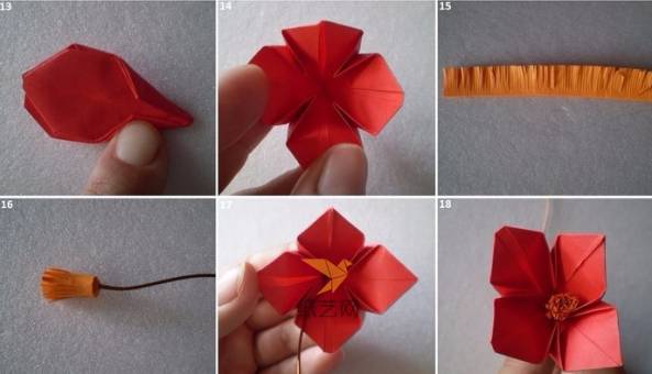 在制作手工折纸花花蕊结构的时候，使用的是衍纸制作花蕊的做法