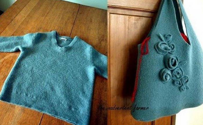 废旧毛衣变废为宝旧物改造成手提包包教程
