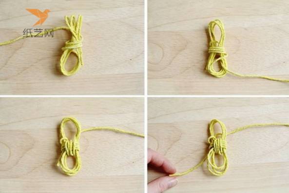 拿出准备的编织绳按照图中所展示的方式绕线