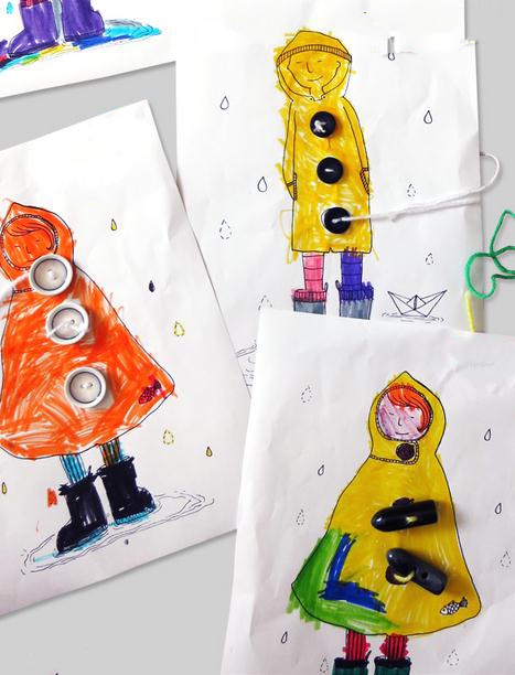 儿童手工小制作穿雨衣的小人儿涂色教程