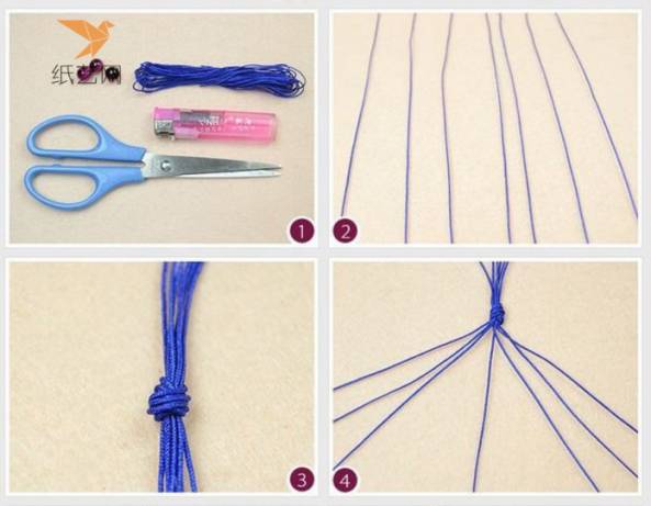 准备好所需要的材料，理出七根编织绳总和在一起开始编织