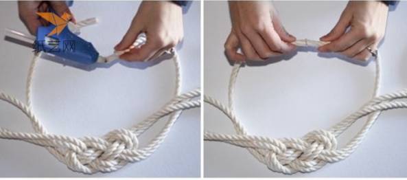 做好编织尾端每根绳子涂上胶水粘合在一起