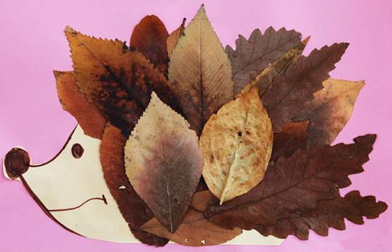 可爱的小刺猬树叶贴画立体画制作教程