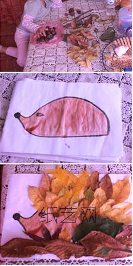 每个小朋友都可以制作漂亮的小刺猬树叶贴画哟