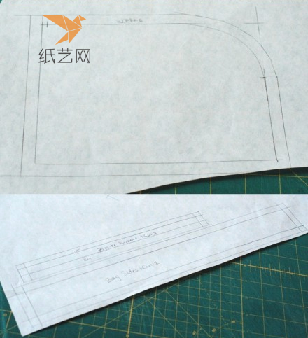 先在画纸上画要要做的包包的轮廓线条，然后对照裁剪下布料
