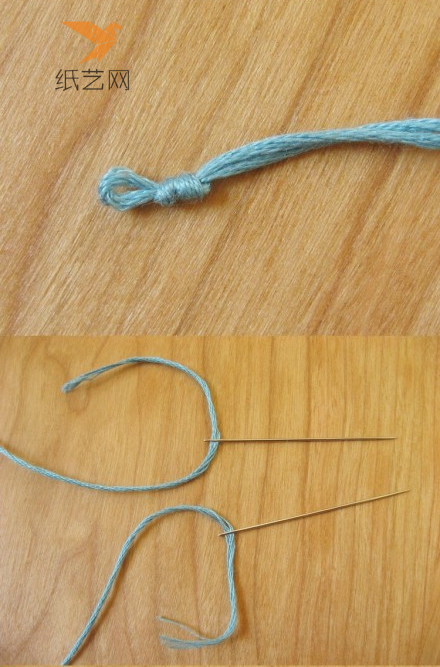 几根编织线理在一起，一段打上结，穿针穿上线开始逐一串珠