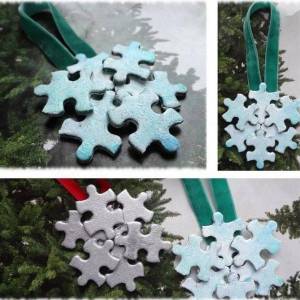 利用拼图制作的圣诞节圣诞树装饰DIY教程
