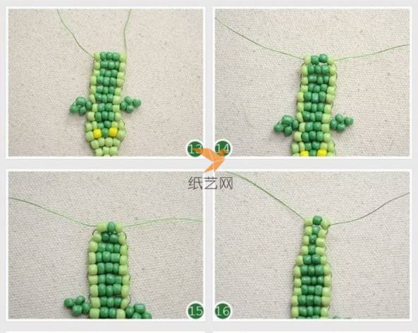 串珠绿色小鳄鱼挂件制作教程串珠教程