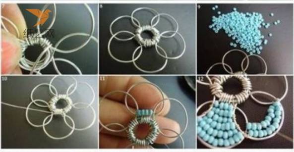 圆环组合成花朵 一样，开始串珠