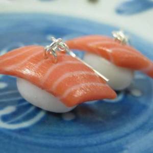 美味的三文鱼片寿司耳环超轻粘土制作教程