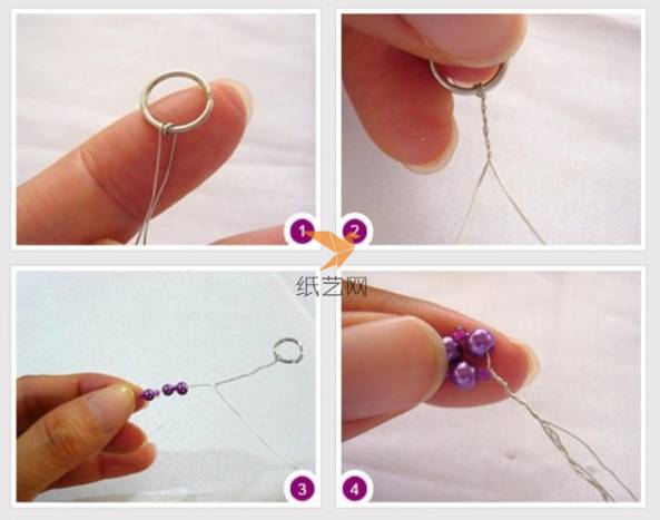 一段连接一个圆环，然后理上铁丝开始串珠