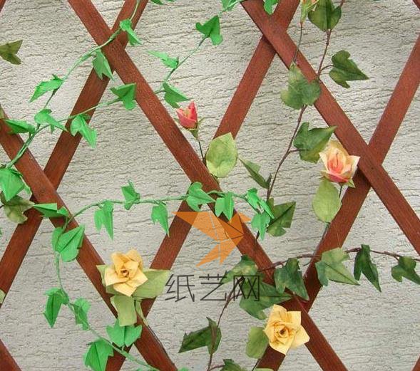 用这种纸艺叶子还能制作漂亮的墙壁装饰呢