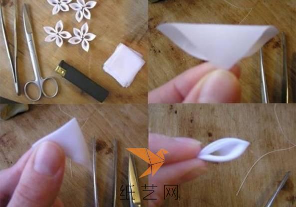 准备好需要的材料和工具，府绸剪成小块，然后折叠成小三角形，再折叠一下，花瓣就好了