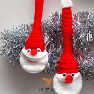 圣诞节手作不织布塑料勺子做的圣诞老人挂饰
