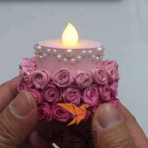 超美的手工折纸玫瑰烛台制作教程