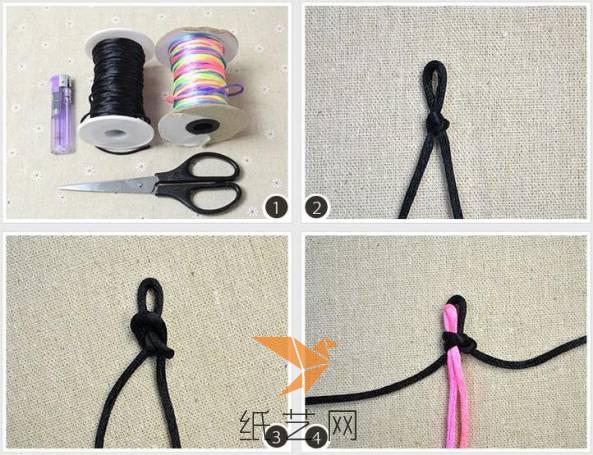 把彩色的绳子和黑色的绳子准备好，然后开始进行编织手链啦