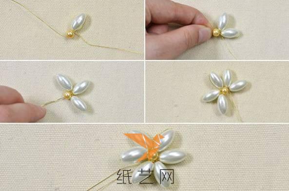 然后用细的铜丝来制作串珠花朵