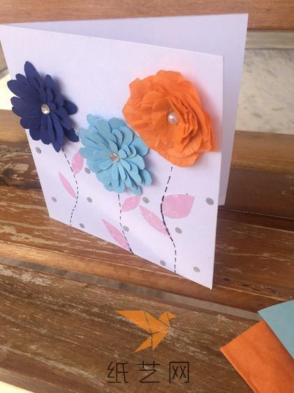 漂亮的纸艺花朵生日贺卡制作教程