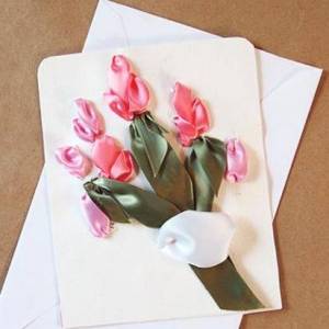 漂亮的丝带绣花朵贺卡制作教程