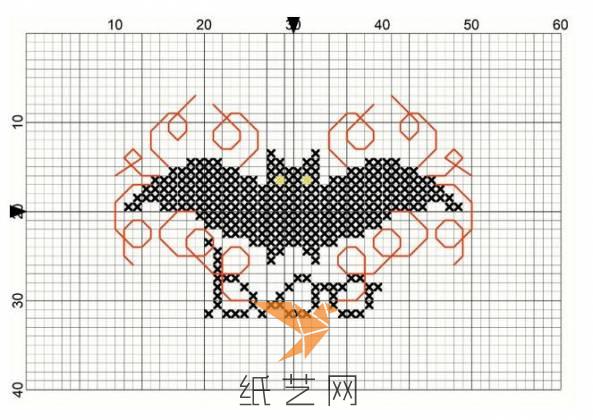 小蝙蝠十字绣的绣图也很简单。