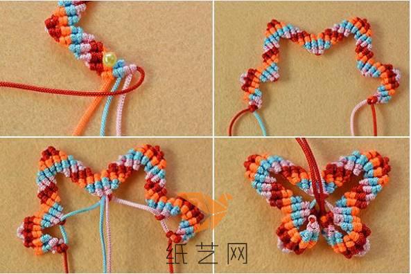 完成整个编织之后，用绳子来串起几个中间的拐角位置，然后就是一个蝴蝶的样子了吧
