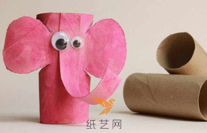 儿童手工用卫生纸筒制作的大象
