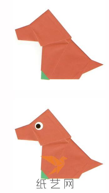 这样完成了折纸小狗，可以粘上假眼睛或是用水彩笔画上眼睛