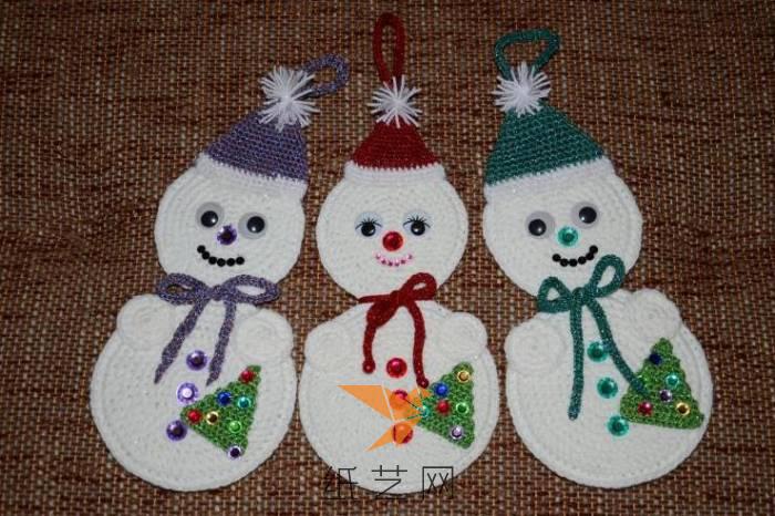 圣诞节装饰钩针编织的可爱雪人制作教程