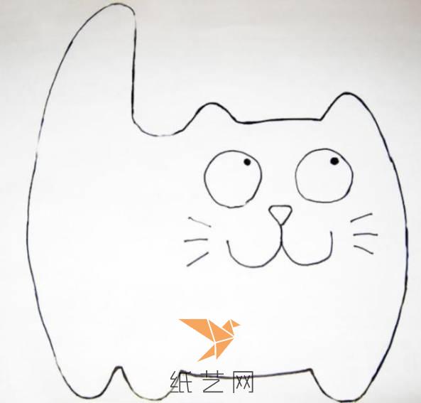 在白纸上面画出小猫的样子，方便下面来制作
