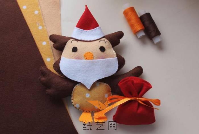 圣诞节礼物可爱的小猫头鹰圣诞老人玩偶制作教程