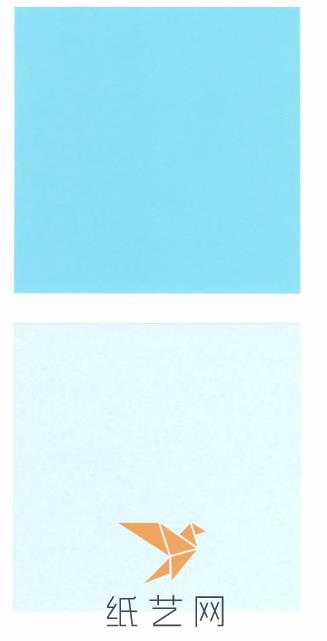 这里我们制作折纸和平鸽使用的彩纸是一面蓝色一面浅色的正方形纸张