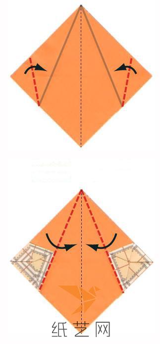 将两边的角折叠到折痕的位置，然后再按照折痕的位置向中间折叠一下