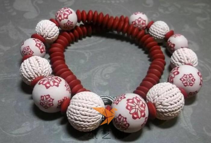 超轻粘土制作的编织风格珠子情人节礼物手链制作教程